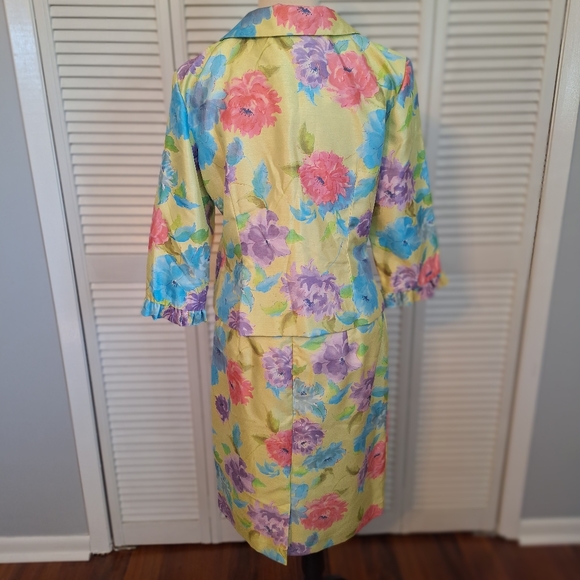 Leslie Fay vintage 1980's tropical floral skirt set suit sz 12P *D5 - Picture 7 of 9